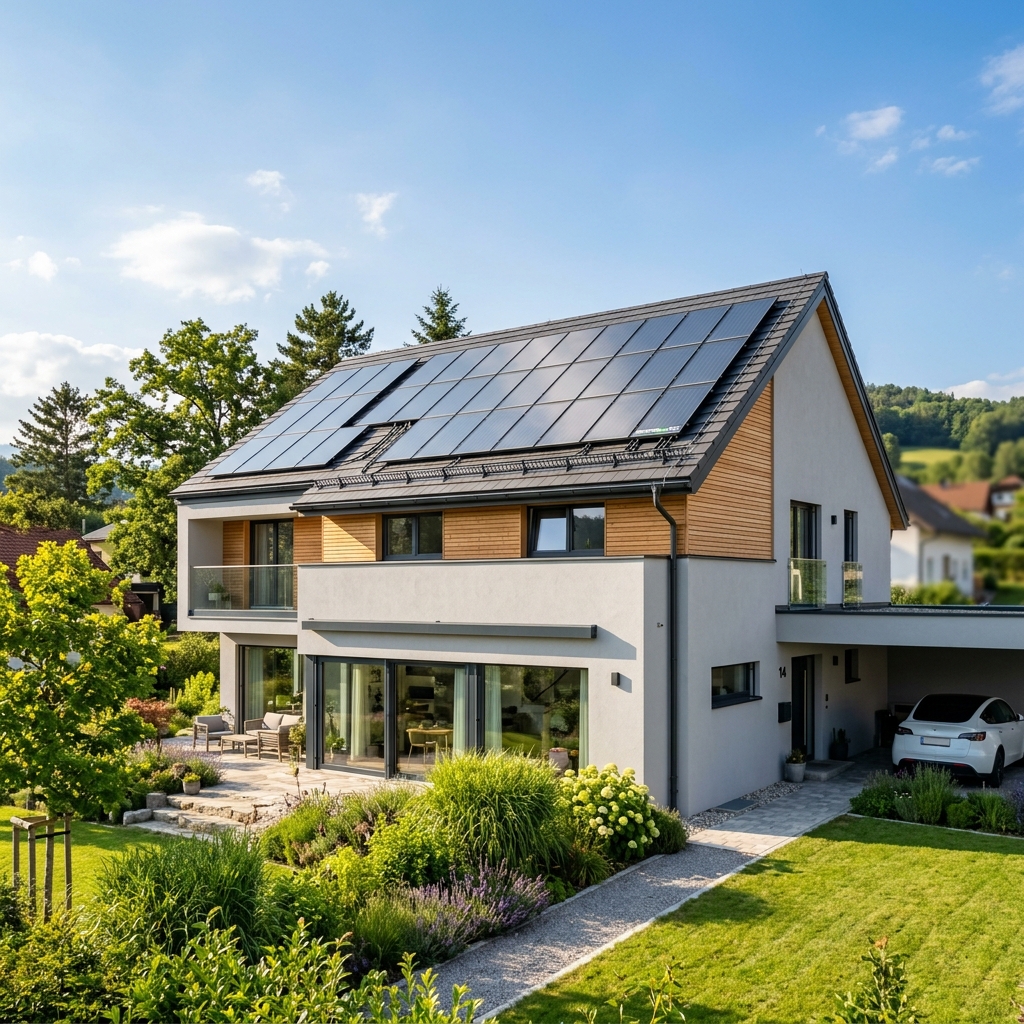 Haus mit GREENoneTEC PV*T Kollektoren