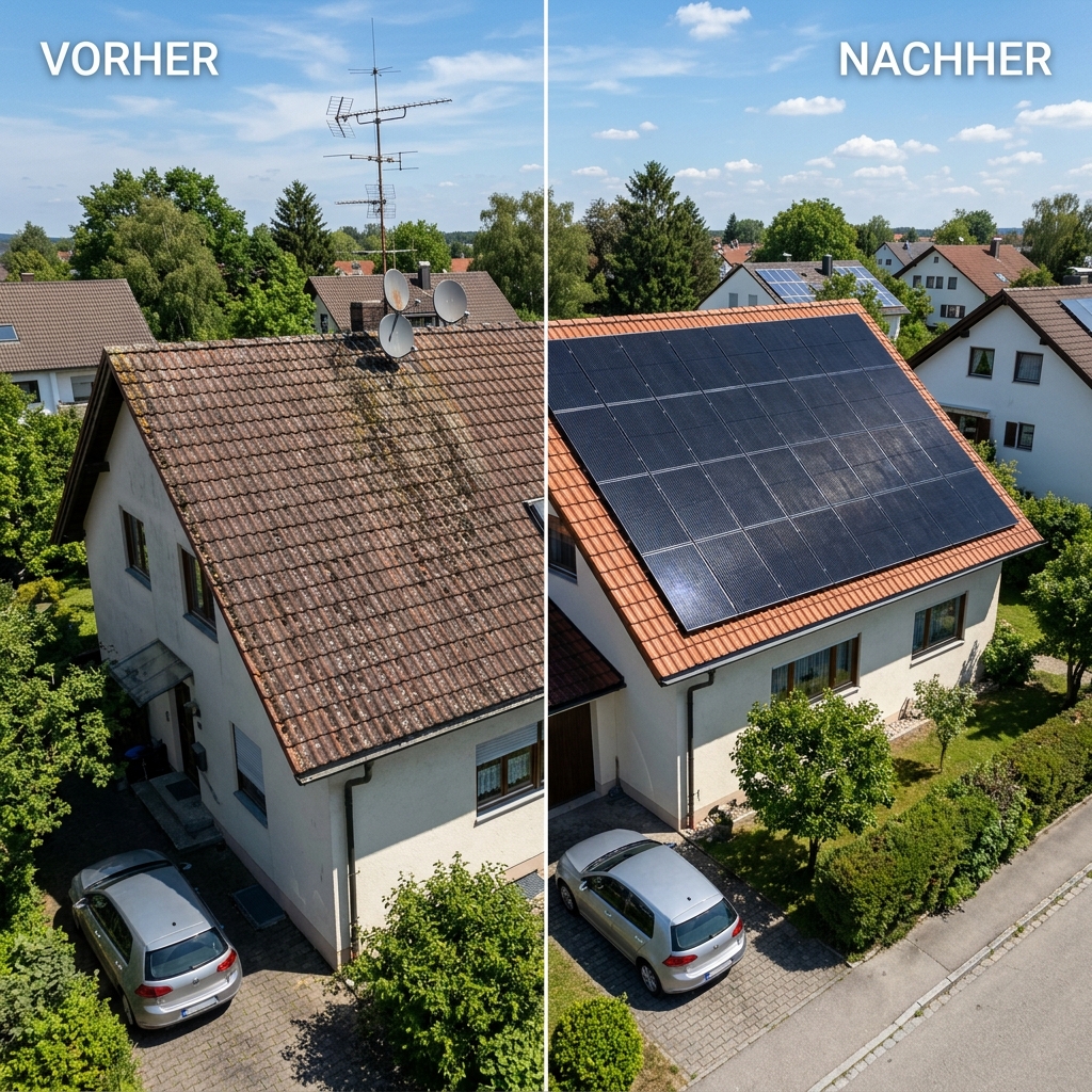 Vorher/Nachher – PV-Anlage auf dem Dach